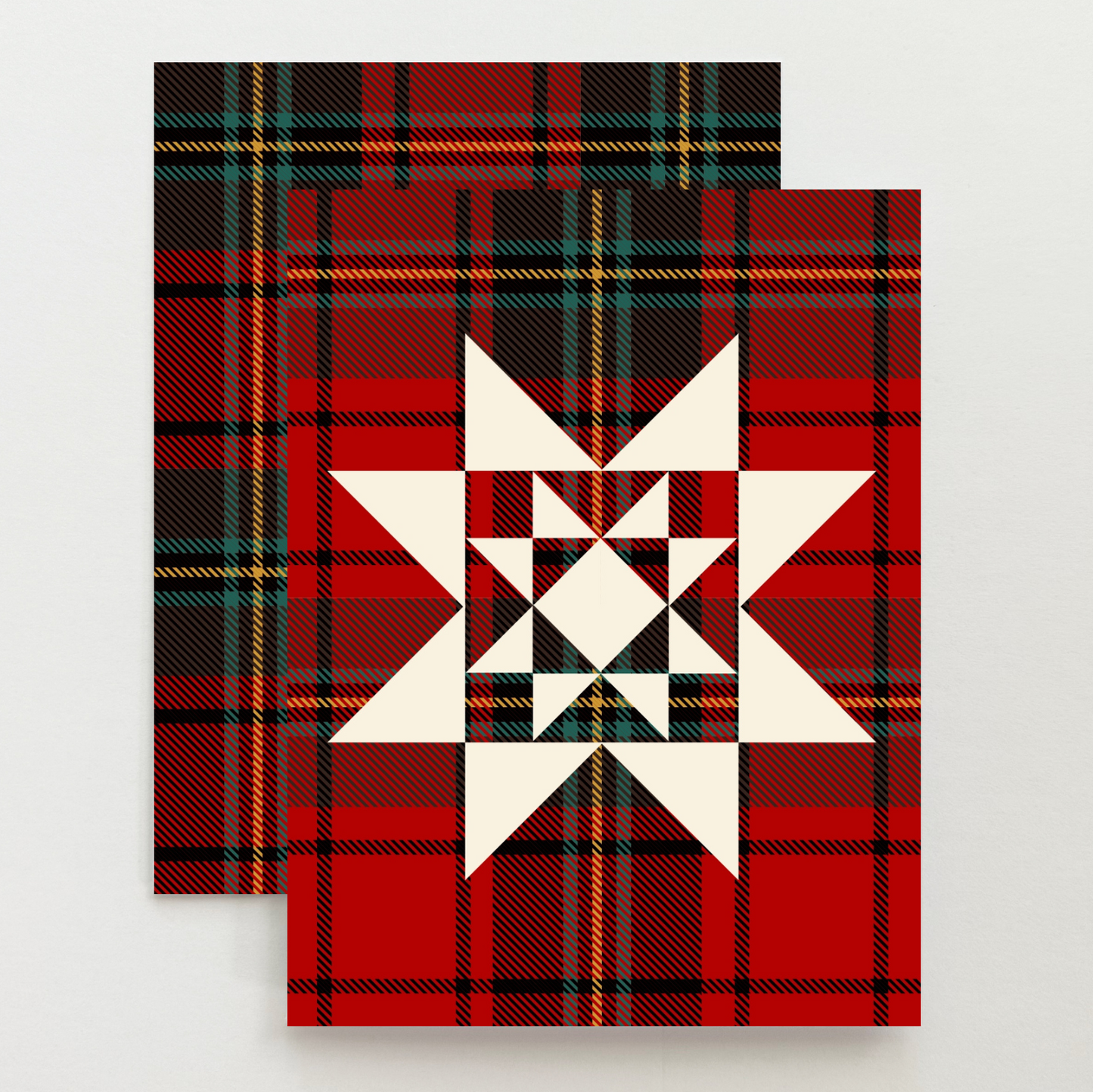 Flannel Red Christmas Quilt Star Card Set