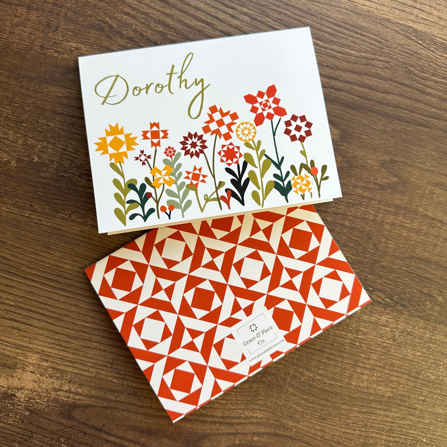 Personalized Quilt Block Garden Premium Note Cards Set