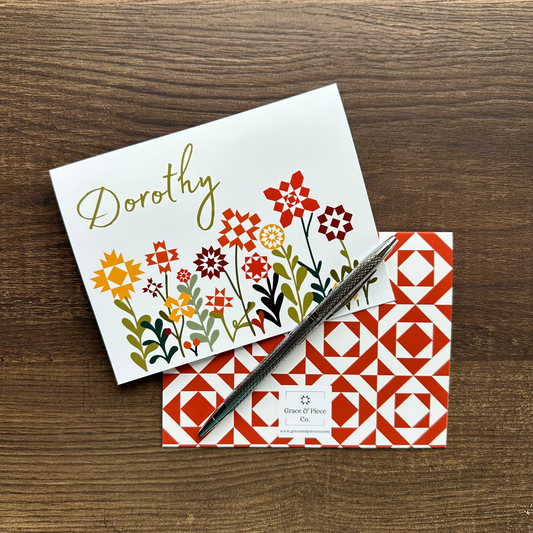 Personalized Quilt Block Garden Premium Note Cards Set
