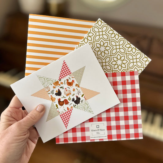Hen House Quilt Star Assorted Blank Note Cards Set