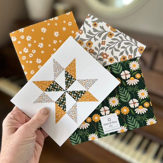 Flower Garden Quilt Star Assorted Blank Note Cards Set