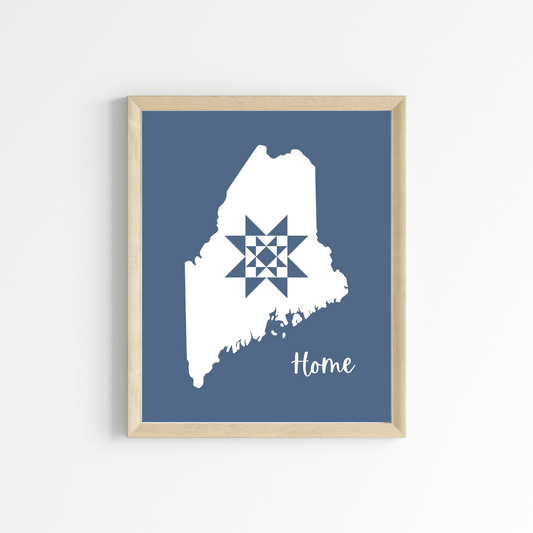 Maine Home Quilt Star 8x10 Wall Art Print - Choose Your Color