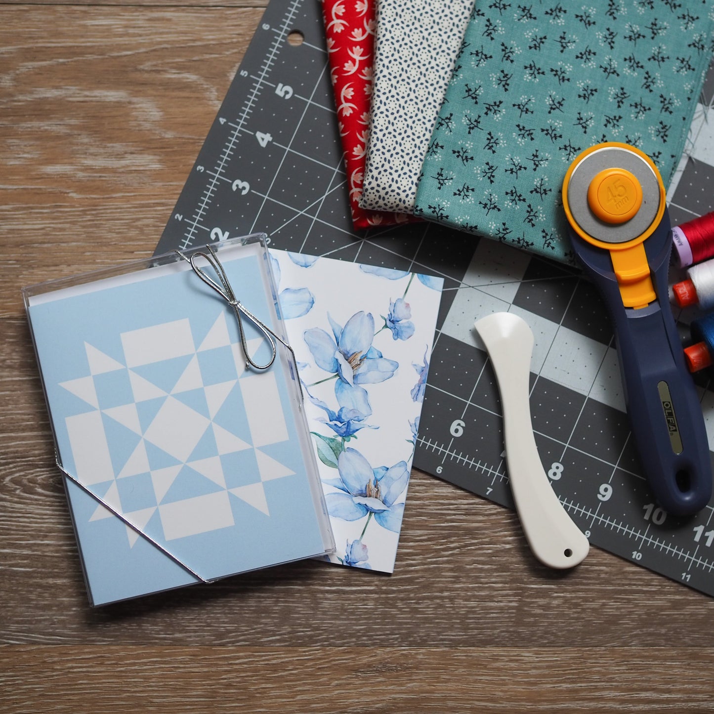 Light Blue Floral Quilt Block Card Set