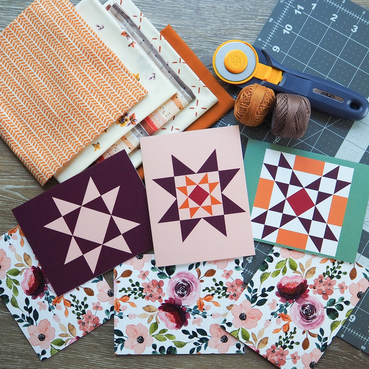 Plum Floral 3 Quilt Block Card Set