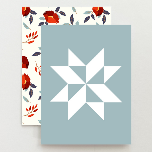 Aqua Floral Pinwheel Quilt Star Card Set