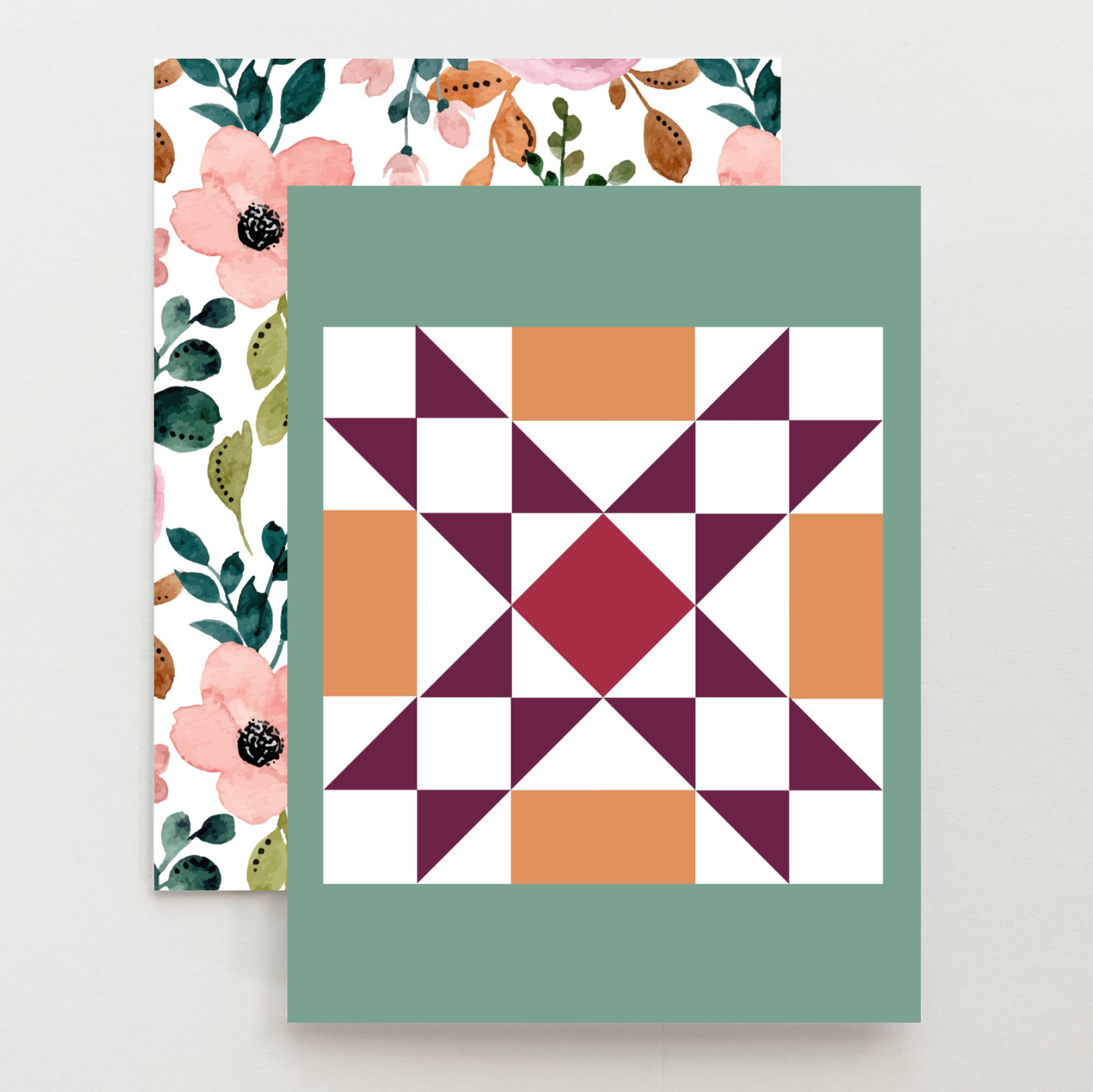 Plum Floral 3 Quilt Block Card Set