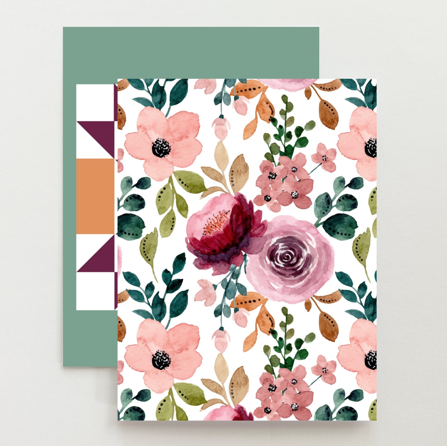 Plum Floral 3 Quilt Block Card Set