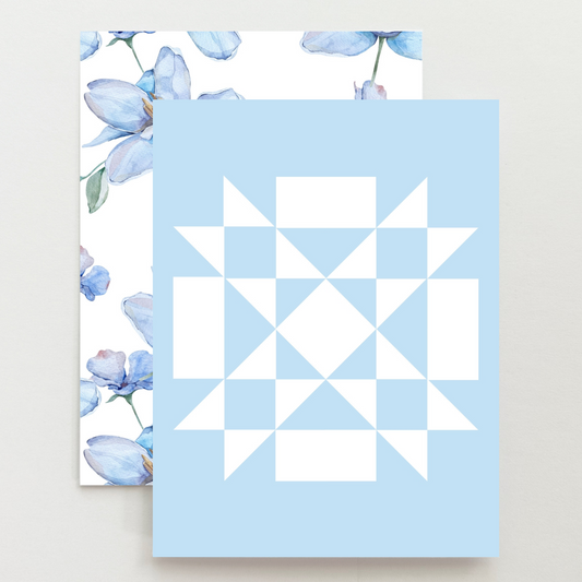 Light Blue Floral Quilt Block Card Set