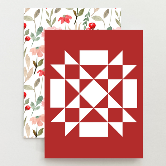 Red Floral Quilt Block Card Set