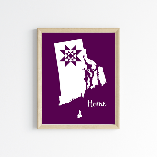 Rhode Island Home Quilt Star 8x10 Wall Art Print - Choose Your Color