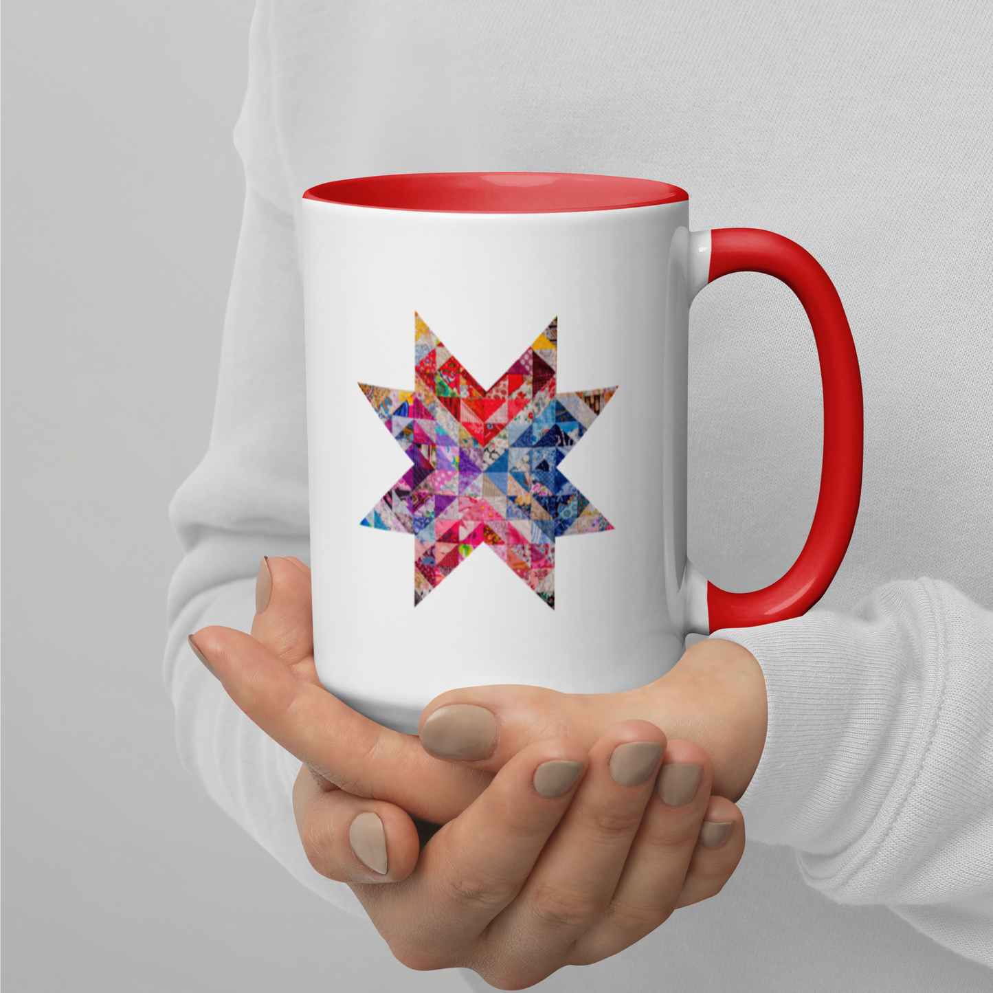 Vibrant Quilt Star Mug with Red Inside